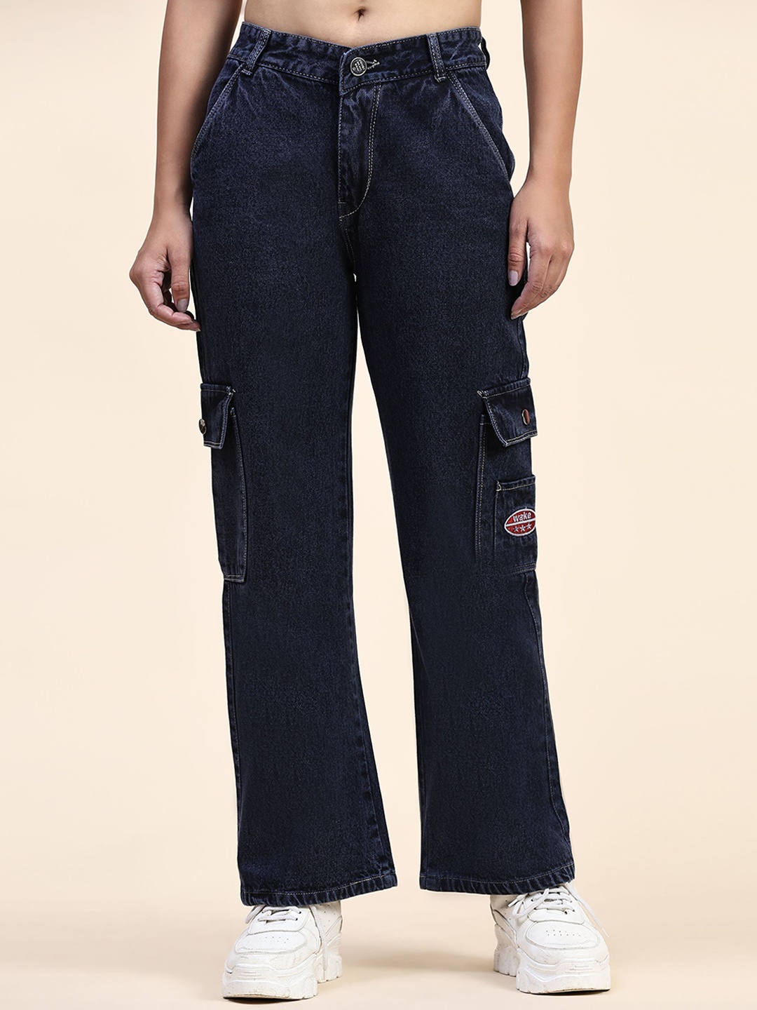 

BAESD Women Mid-Rise Clean Look Cargo Jeans, Blue