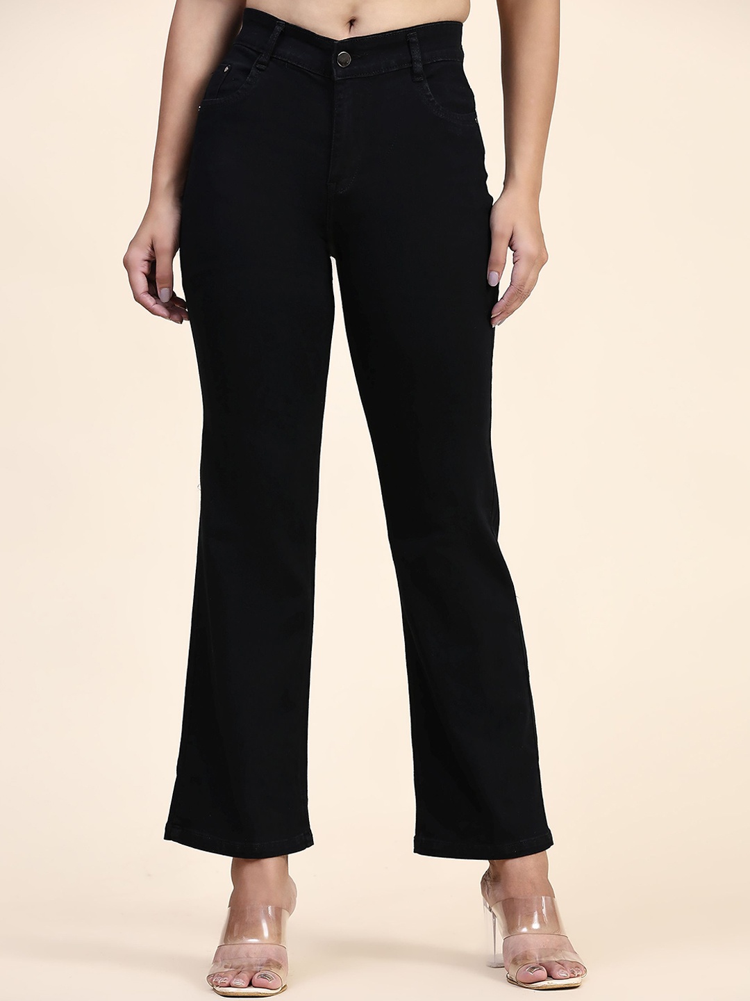 

BAESD Women Black Bootcut High-Rise Clean Look Jeans