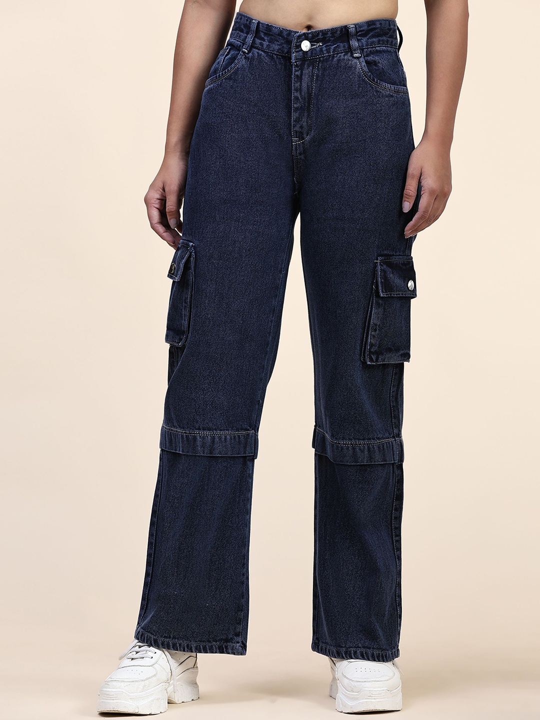 

BAESD Women Mid-Rise High-Rise Clean Look Cargo Jeans, Blue