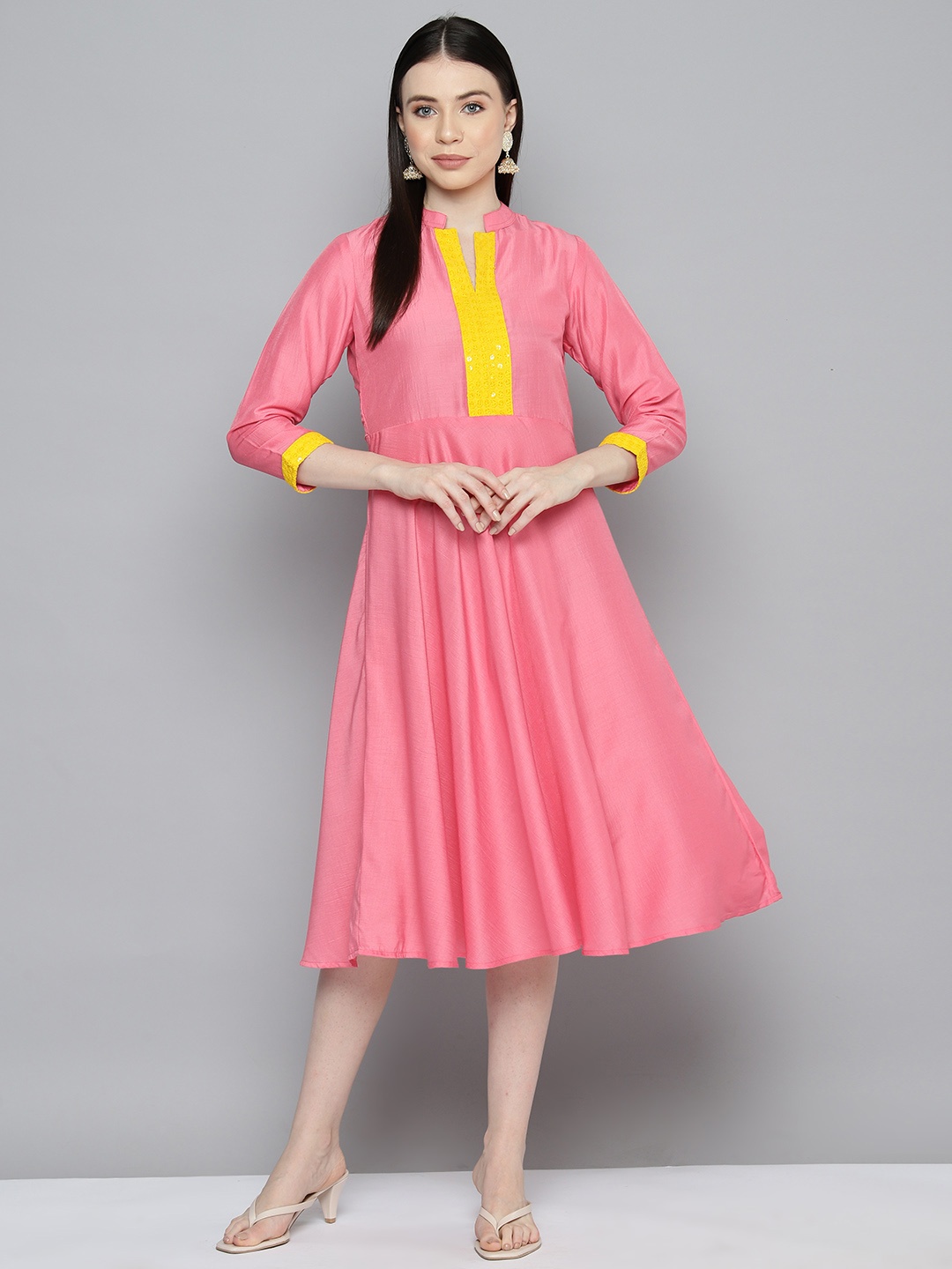 

Jompers Embellished Embroidered Fit & Flare Ethnic Dress, Pink