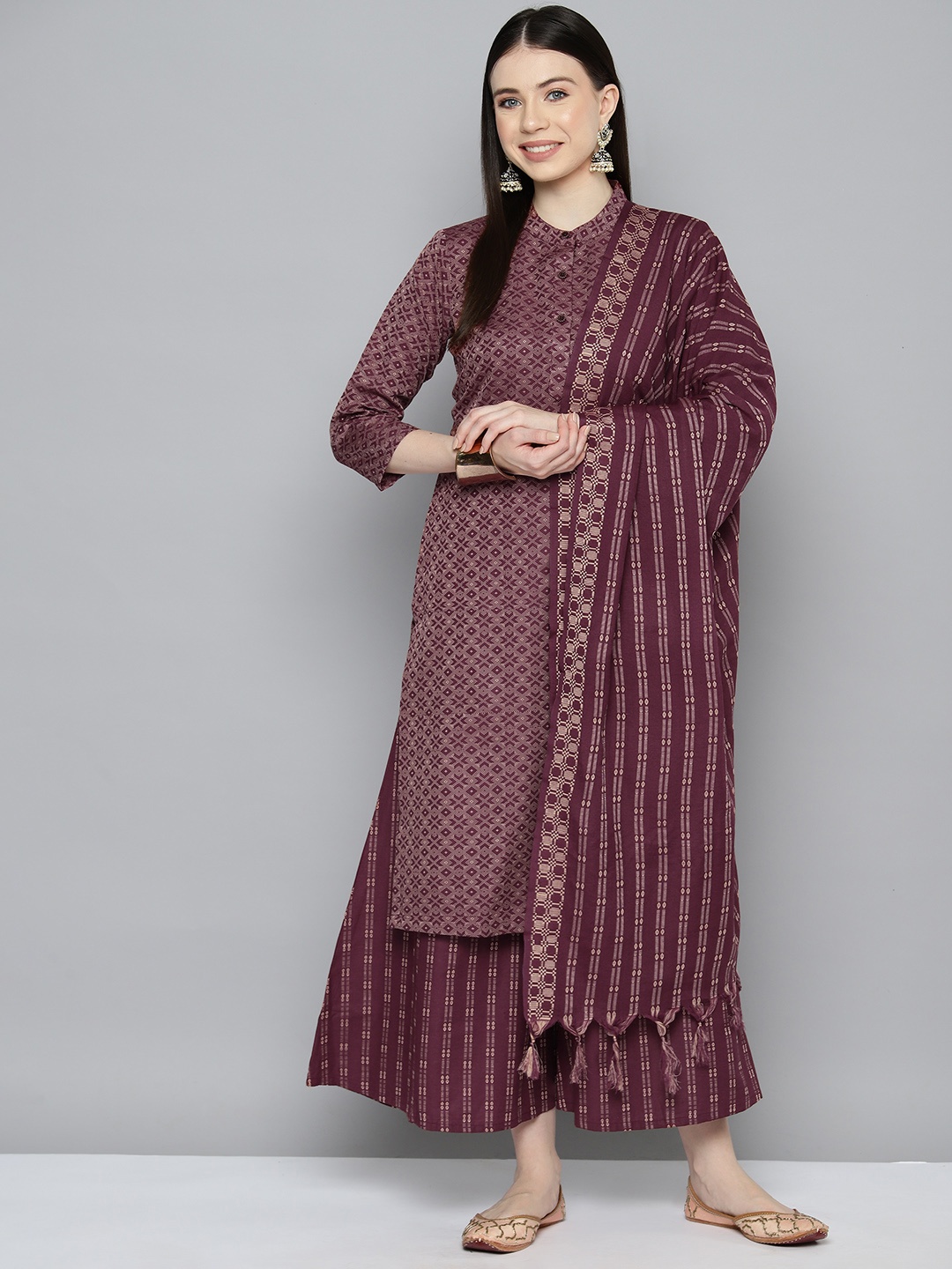 

Jompers Women Woven Design Regular Kurta with Palazzos & With Dupatta, Purple