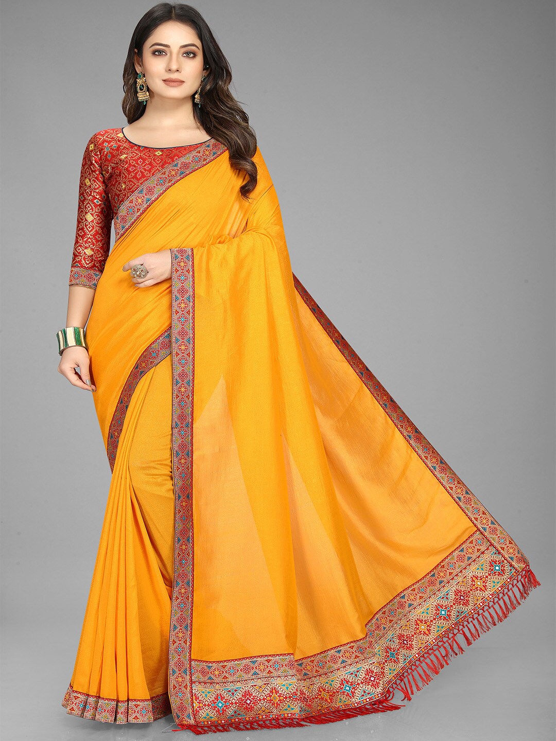 

KALINI Zari Pure Silk Saree With Woven Design Border, Yellow