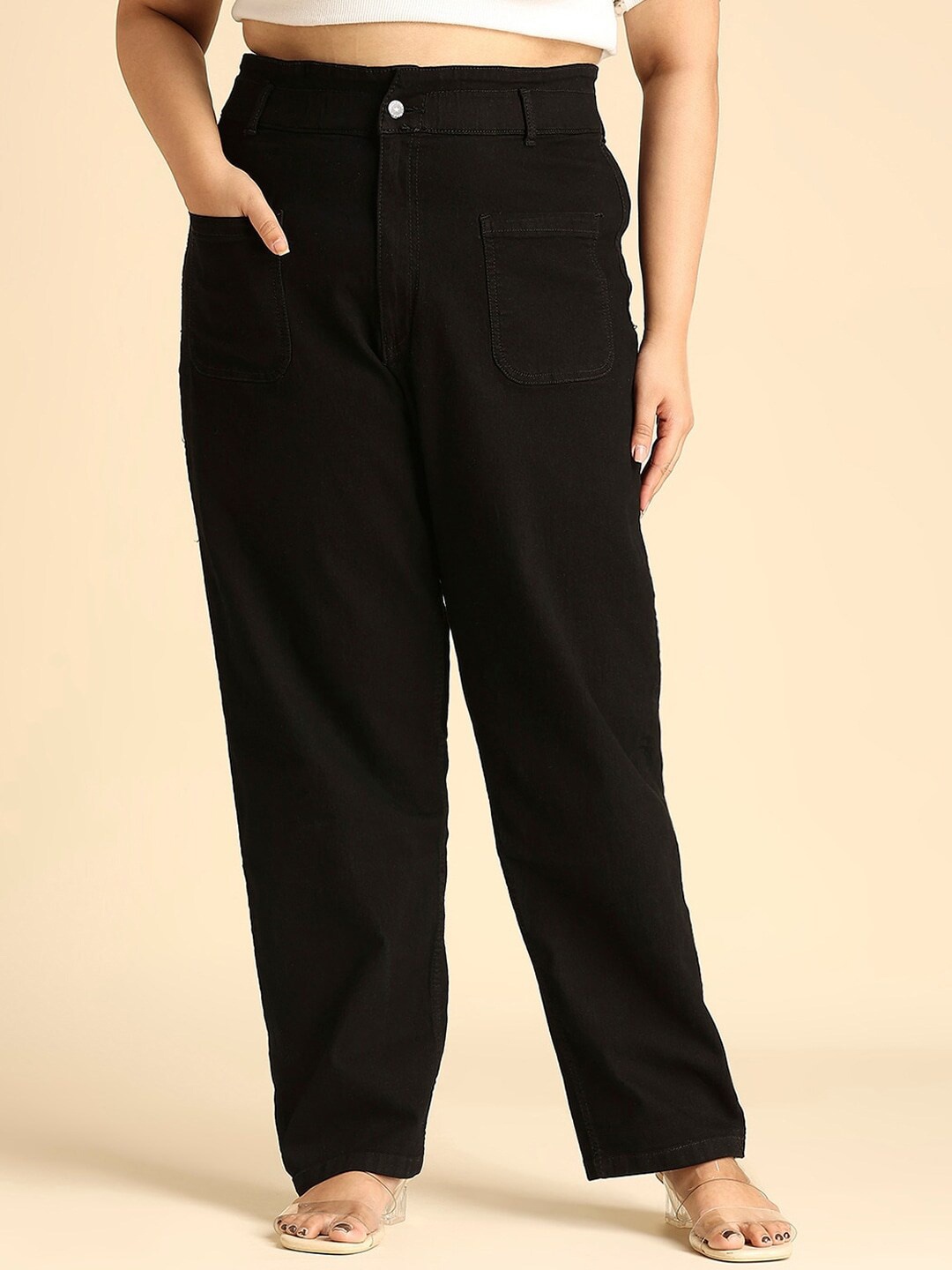 

Freeform by High Star Women Plus Size Straight Fit High-Rise Stretchable Jeans, Black