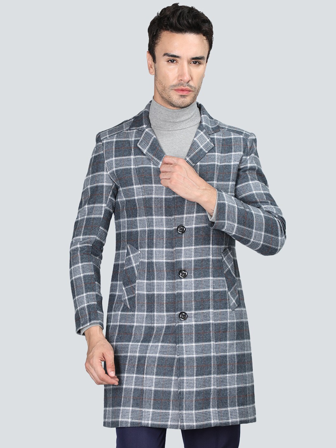 

CHKOKKO Checked Woollen Tweed Overcoat, Grey