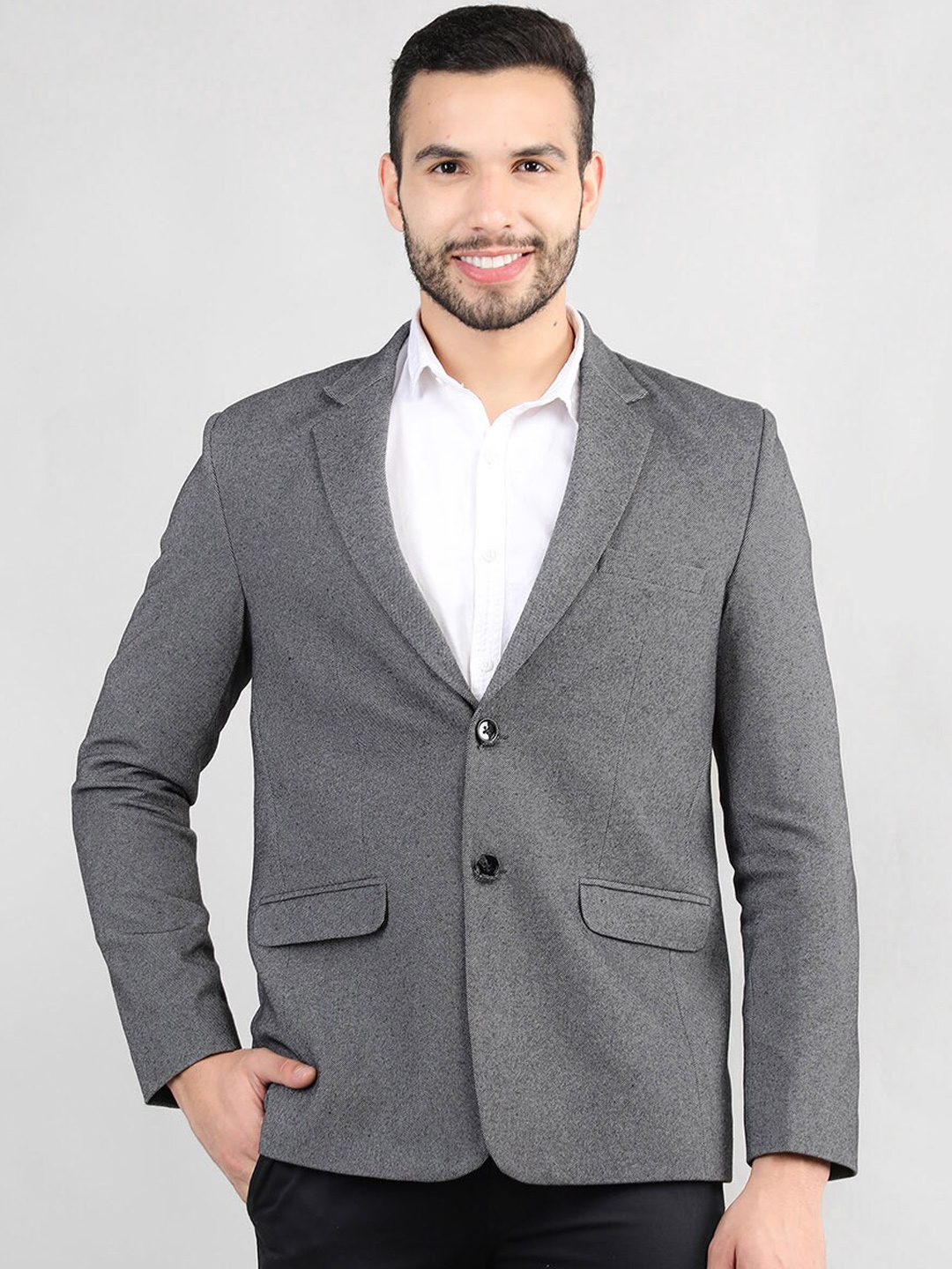 

CHKOKKO Notched Lapel Long Sleeves Single-Breasted Formal Blazer, Grey