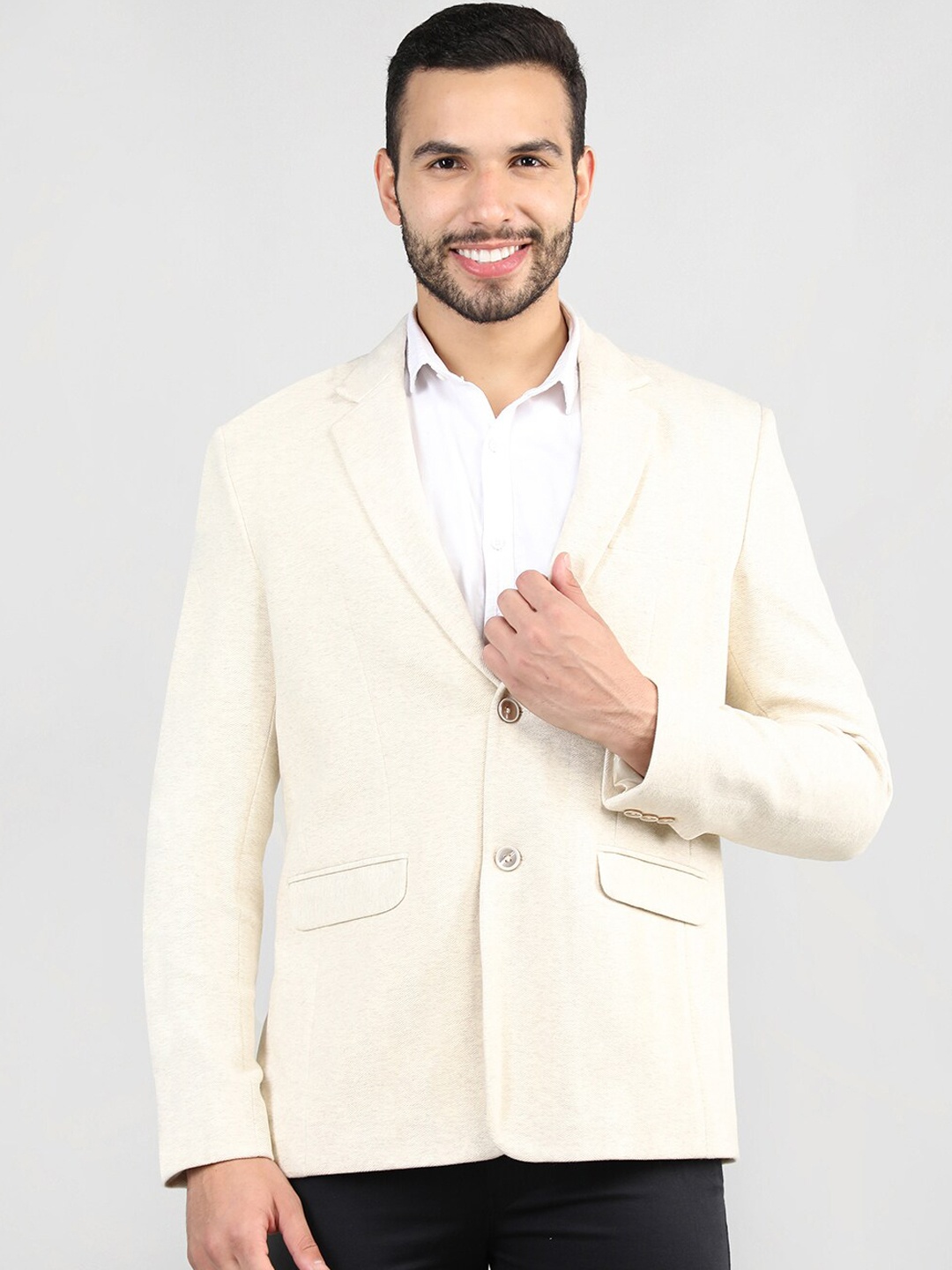 

CHKOKKO Notched Lapel Collar Single-Breasted Formal Blazer, Off white