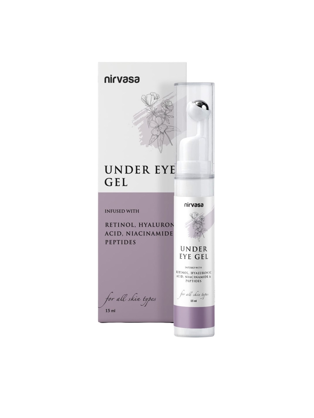 

Nirvasa Under Eye Gel Roll On with Hyaluronic Acid & Retinol - 15 ml, White