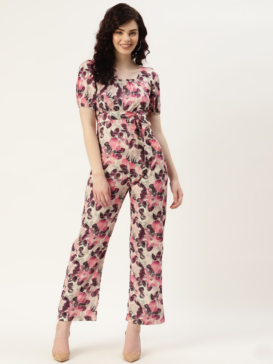 

Sleek Italia Printed Basic Jumpsuit, Beige