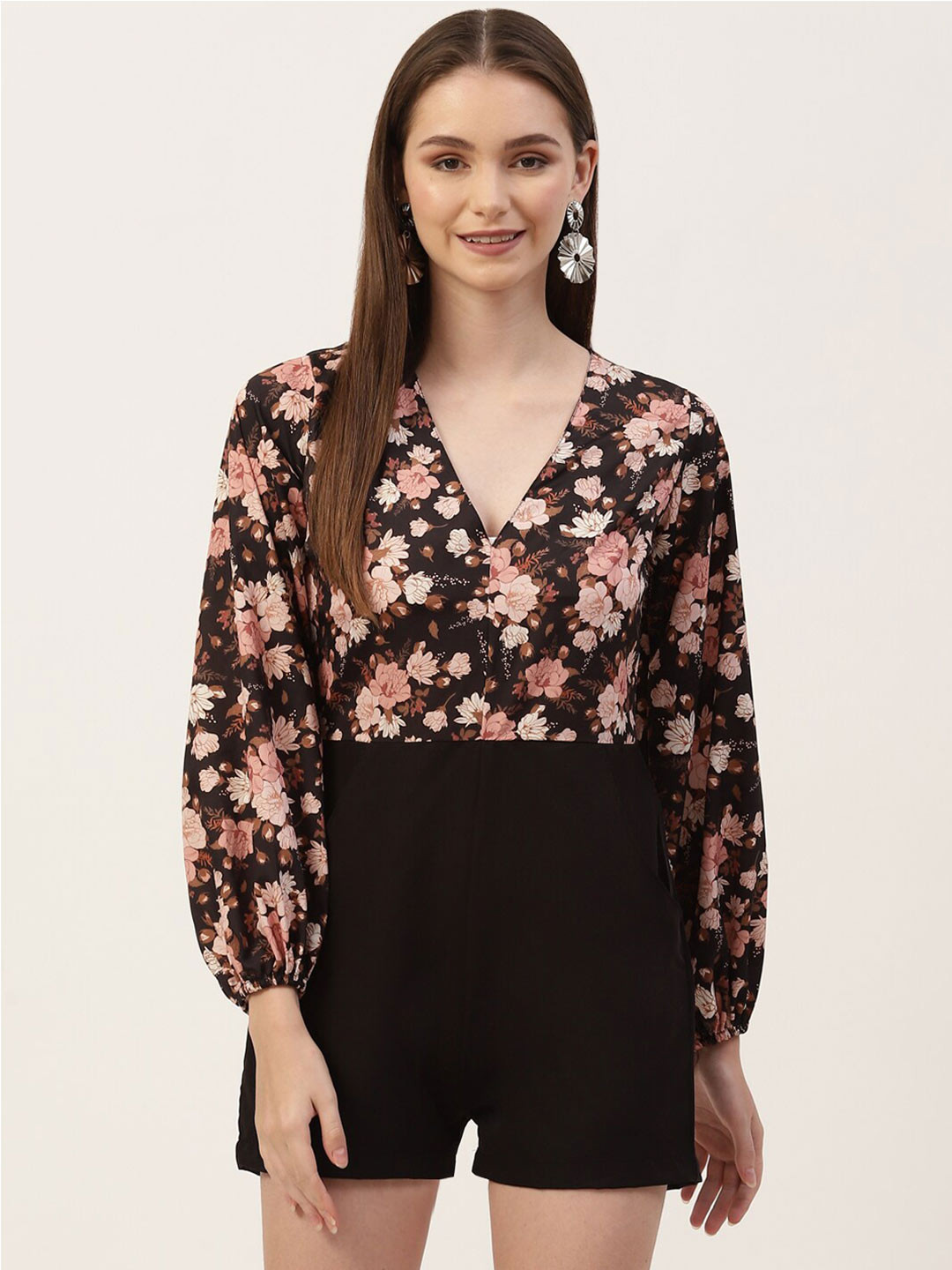 

Sleek Italia Floral Printed Playsuit Jumpsuit, Black
