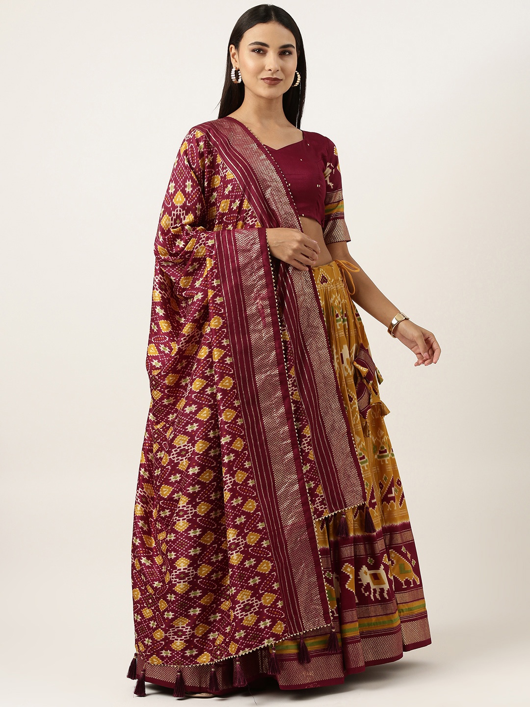 

LOOKNBOOK ART Printed Foil Print Semi-Stitched Lehenga & Unstitched Blouse With Dupatta, Mustard