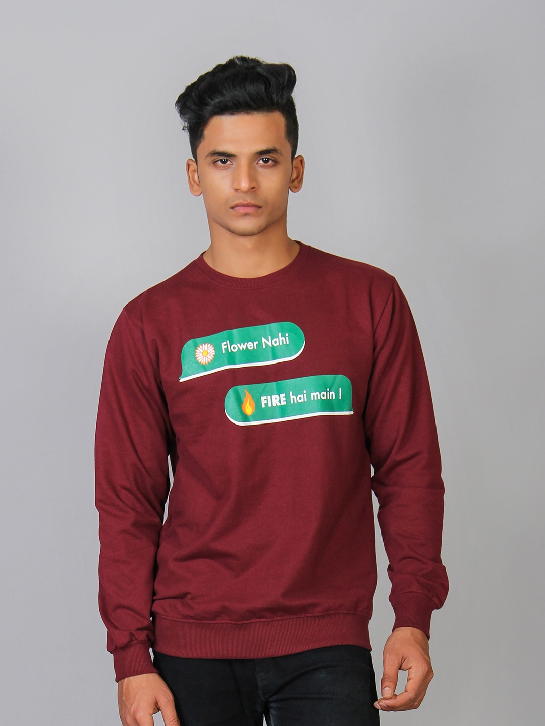 

MABYN Typography Printed Cotton Pullover Sweatshirt, Maroon