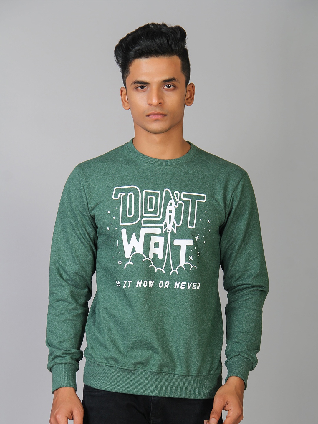 

MABYN Typography Printed Cotton Sweatshirt, Green