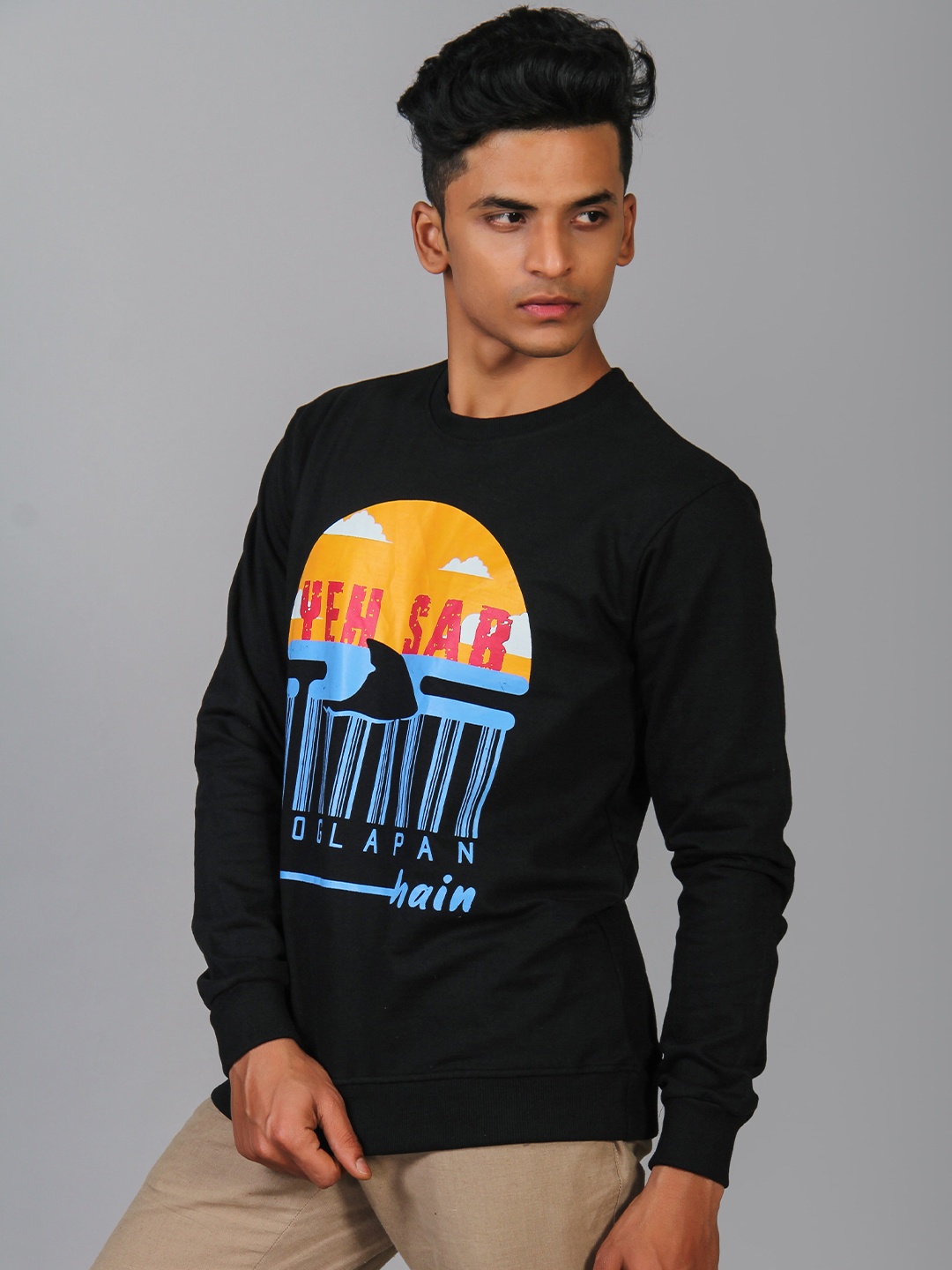 

MABYN Graphic Printed Cotton Pullover Sweatshirt, Black
