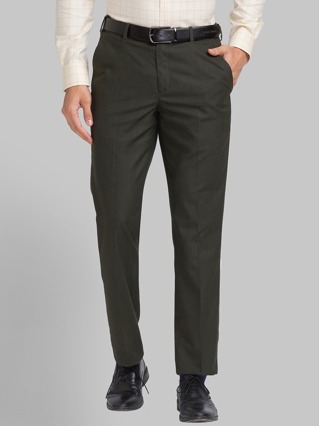 

Park Avenue Men Mid-Rise Regular Fit Trousers, Green