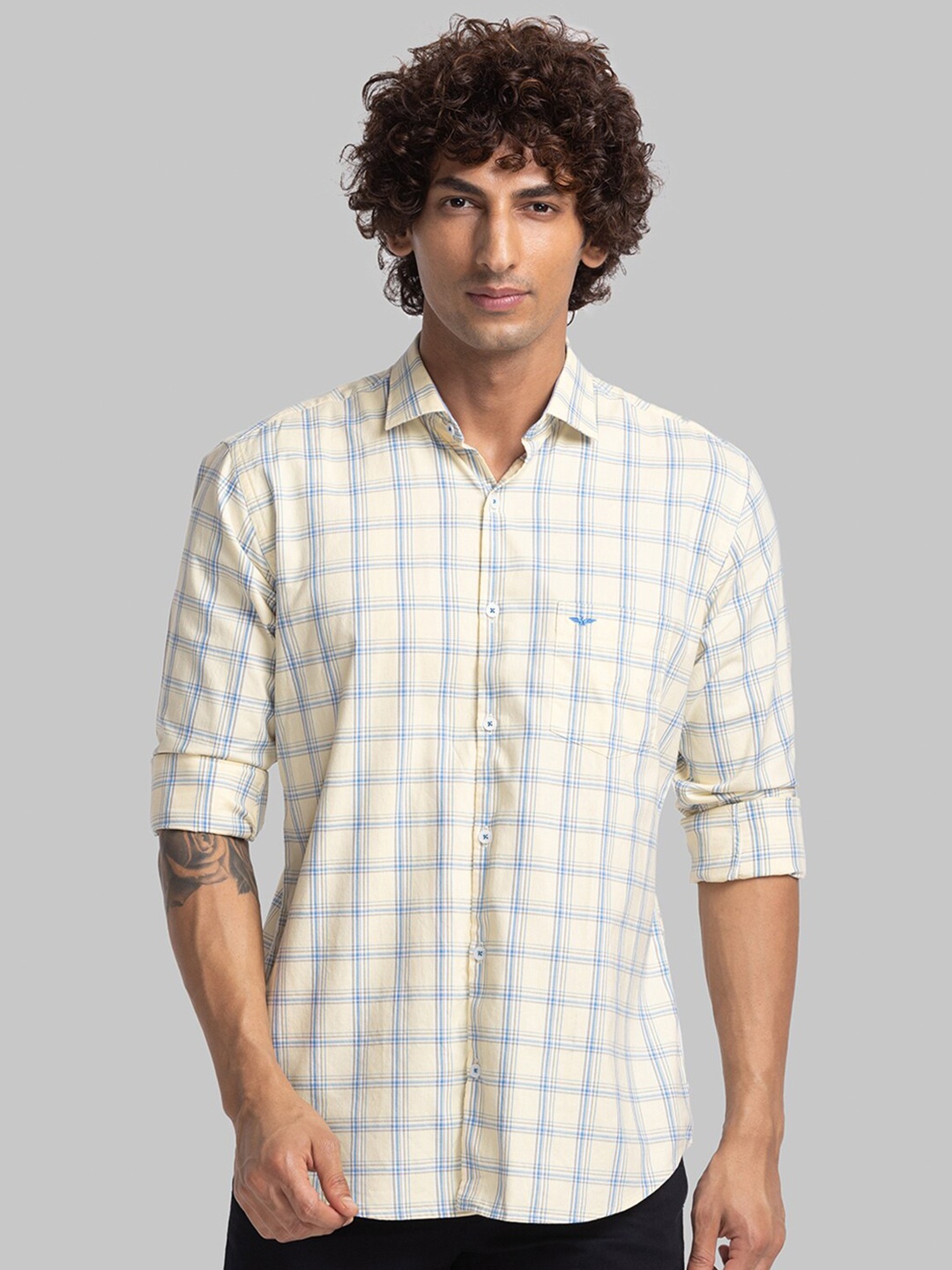 

Park Avenue Slim Fit Opaque Checked Casual Shirt, Yellow