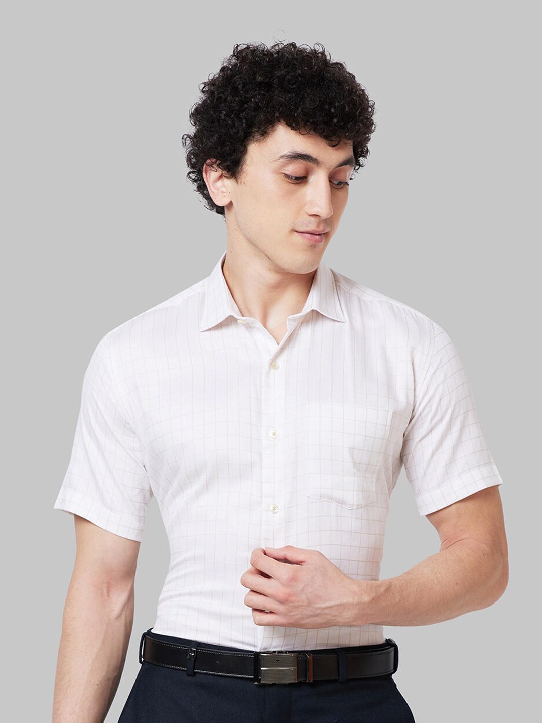

Park Avenue Grid Tattersall Checked Cotton Formal Shirt, Beige