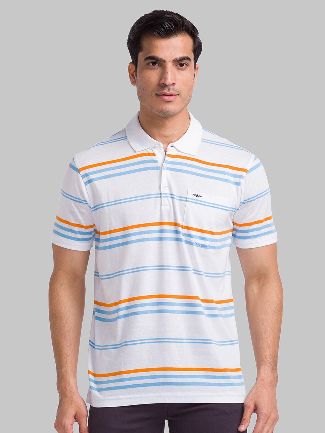 

Park Avenue Striped Polo Collar Slim Fit Cotton T-shirt, White