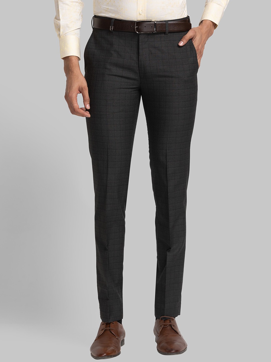 

Park Avenue Men Checked Slim Fit Formal Trousers, Grey