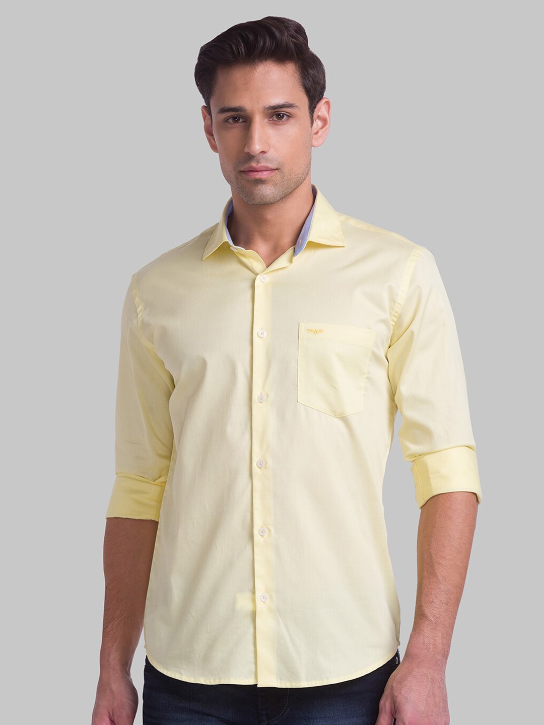 

Park Avenue Spread Collar Slim Fit Opaque Casual Shirt, Yellow