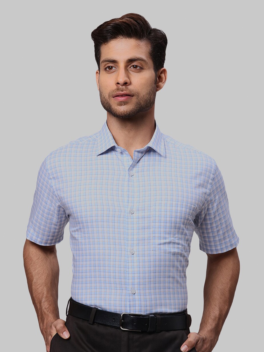 

Park Avenue Checked Cotton Formal Shirt, Blue