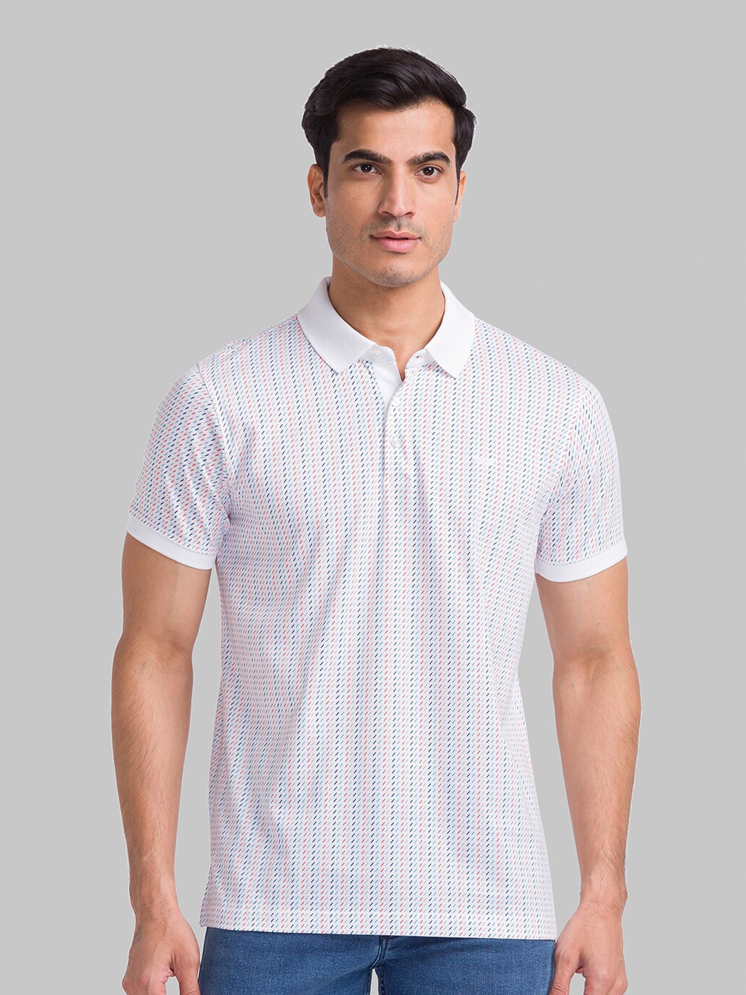

Park Avenue Printed Polo Collar Slim Fit Cotton T-shirt, White