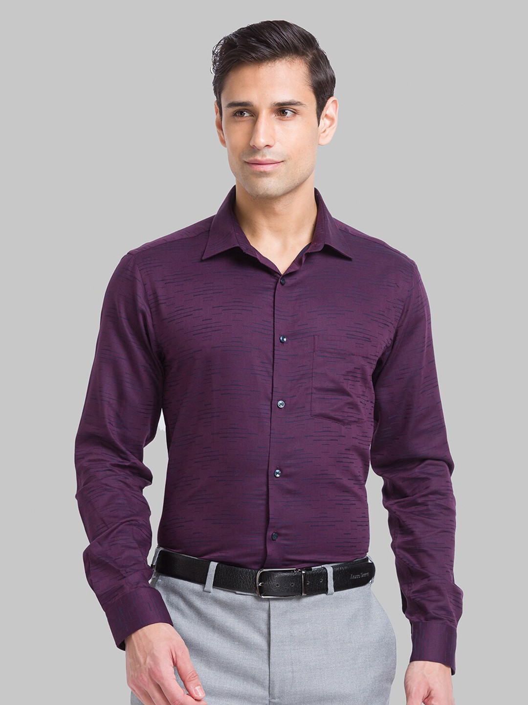 

Park Avenue Self Design Spread Collar Slim Fit Opaque Formal Shirt, Maroon