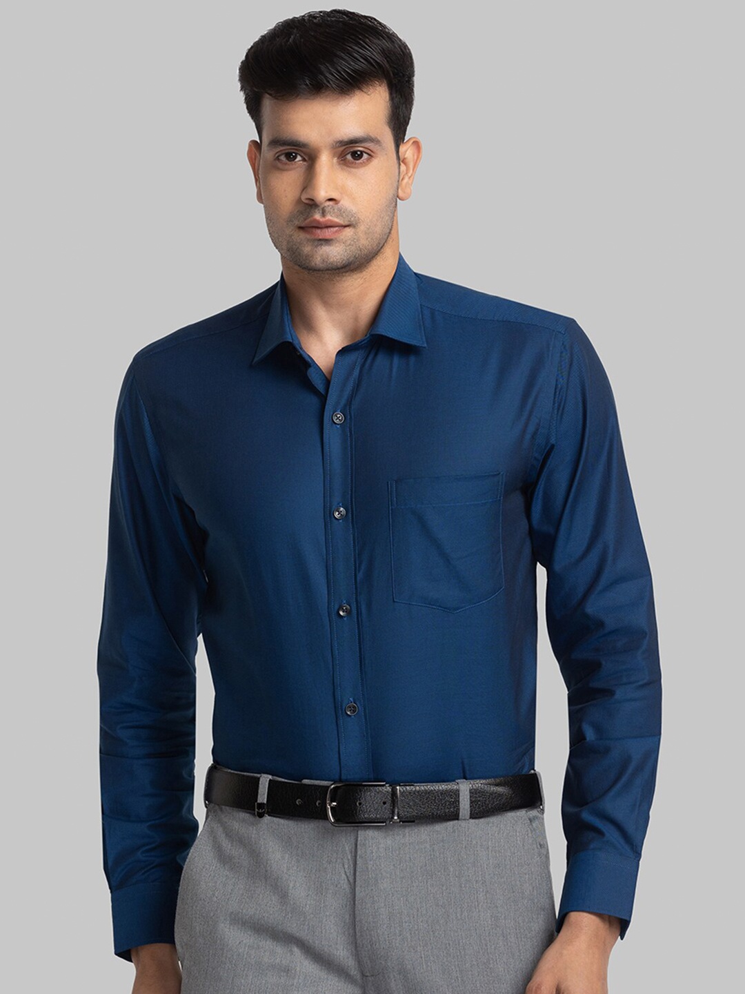 

Park Avenue Spread Collar Slim Fit Cotton Formal Shirt, Blue