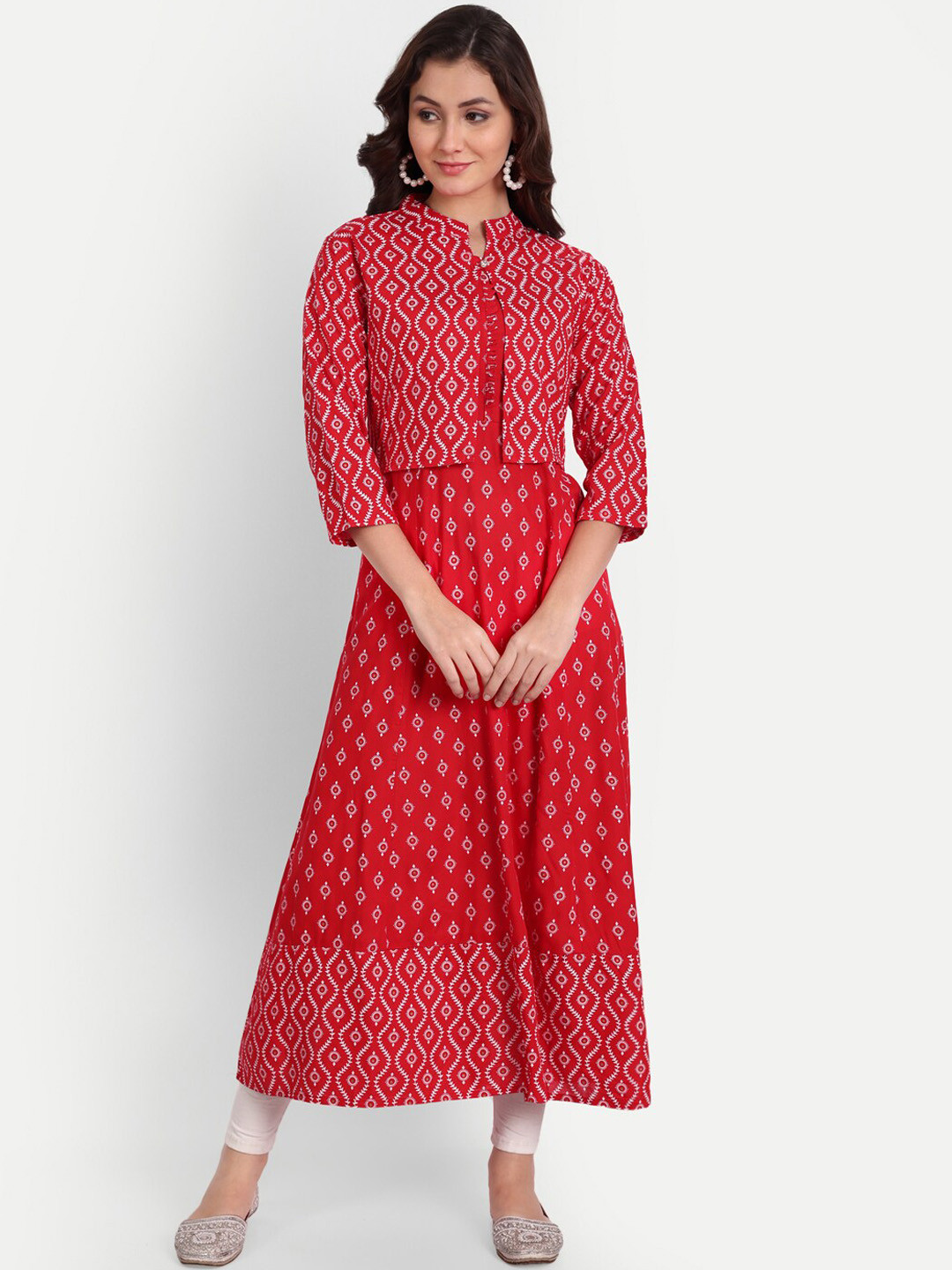 

TREND ME Ethnic Motifs Printed Sequinned Anarkali Kurta, Red