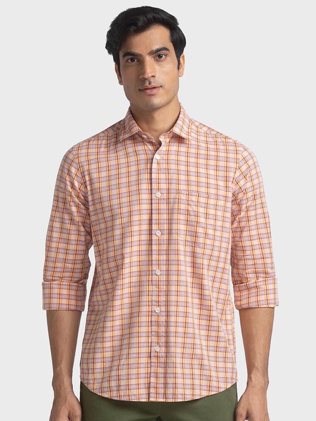 

ColorPlus Tailored Fit Tartan Checked Casual Shirt, Peach