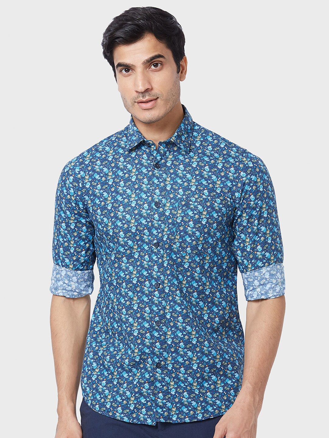 

ColorPlus Floral Printed Cotton Casual Shirt, Blue