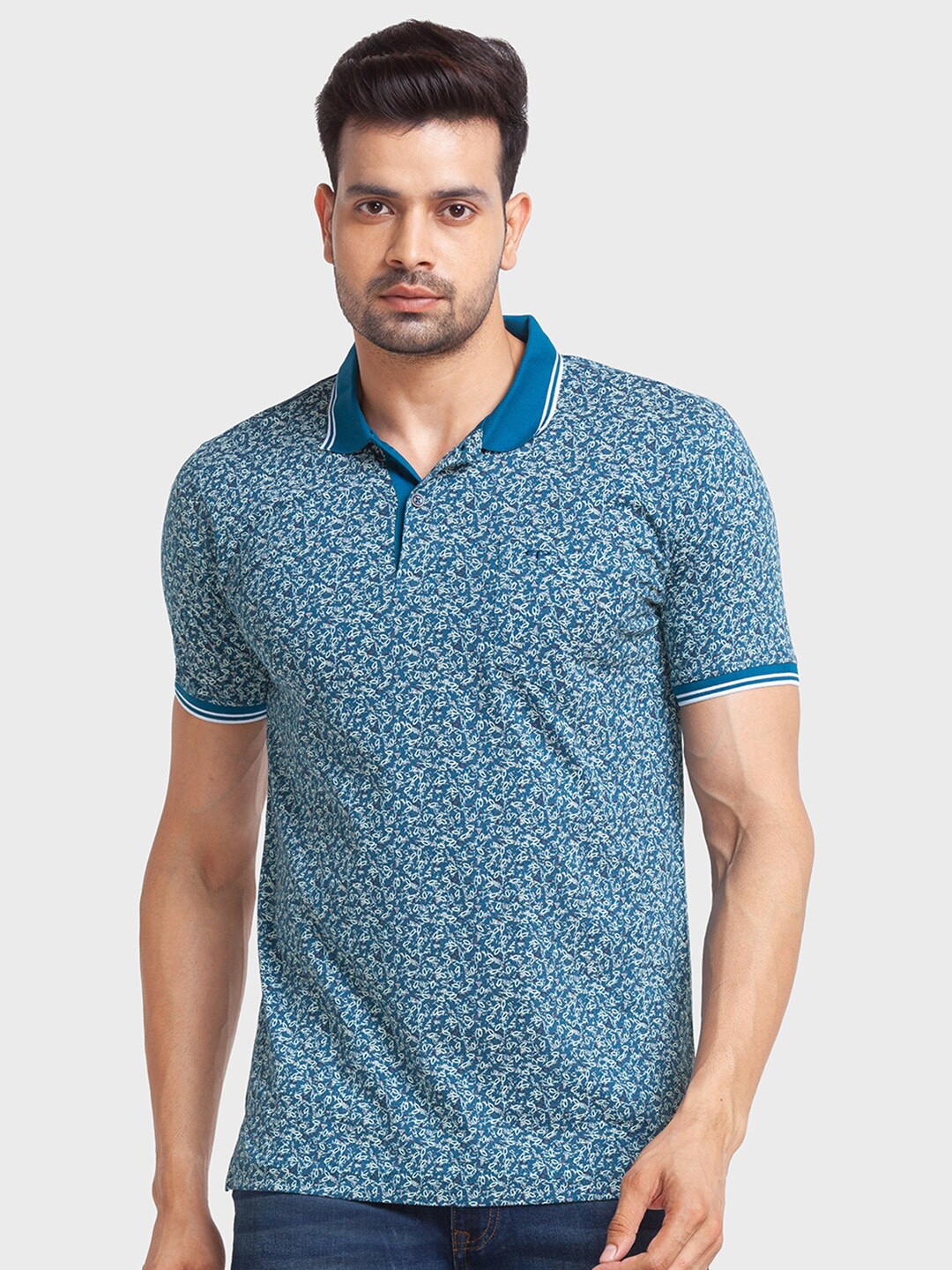

ColorPlus Conversational Printed Polo Collar Cotton T-Shirt, Blue