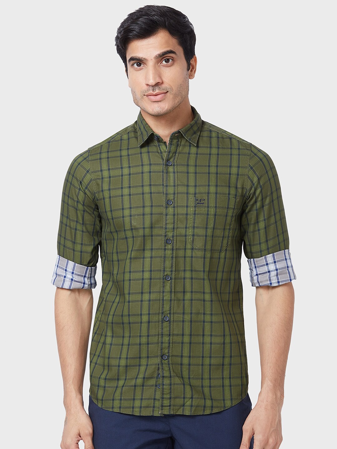 

ColorPlus Tailored Fit Tartan Checked Cotton Casual Shirt, Green