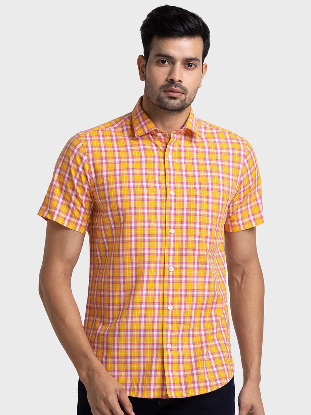 

ColorPlus Slim Fit Tartan Checked Opaque Casual Shirt, Yellow