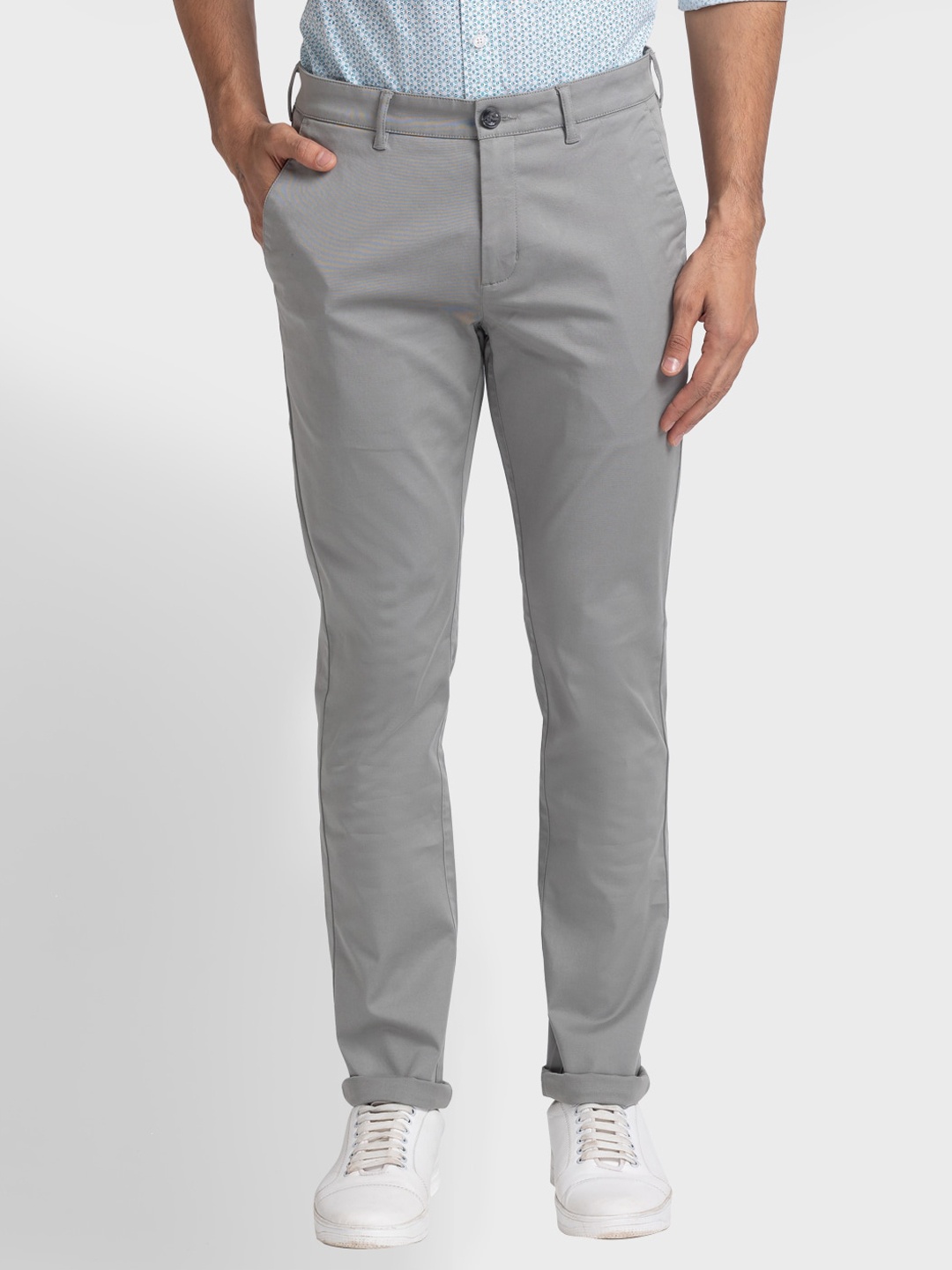 

ColorPlus Men Mid Rise Regular Trousers, Grey