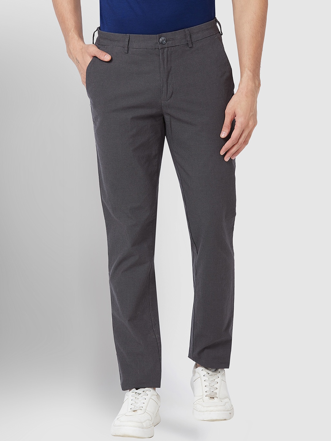 

ColorPlus Men Contemporary Fit Mid-Rise Trousers, Grey