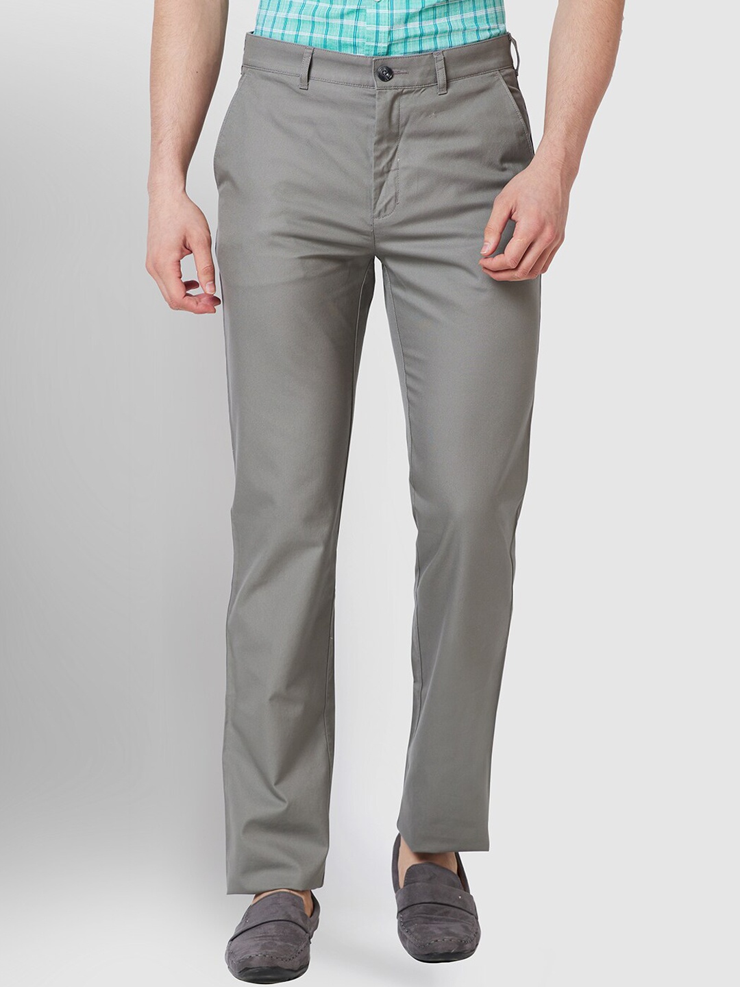 

ColorPlus Men Regualr Fit Mid-Rise Formal Trousers, Grey