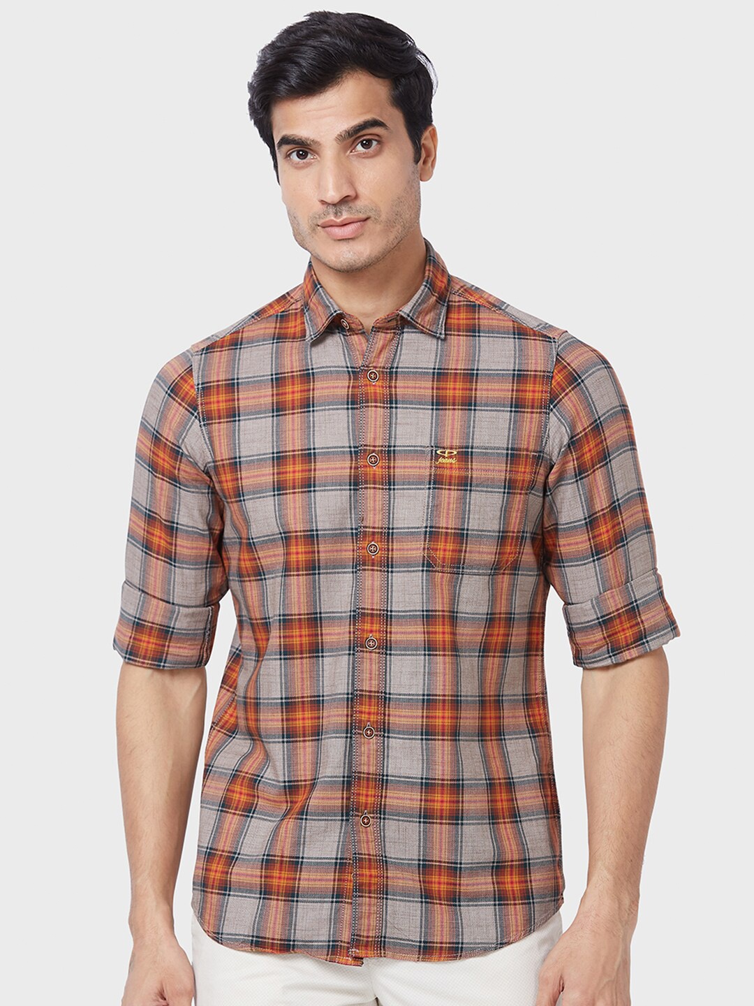 

ColorPlus Contemporary Fit Tartan Checked Casual Cotton Shirt, Grey