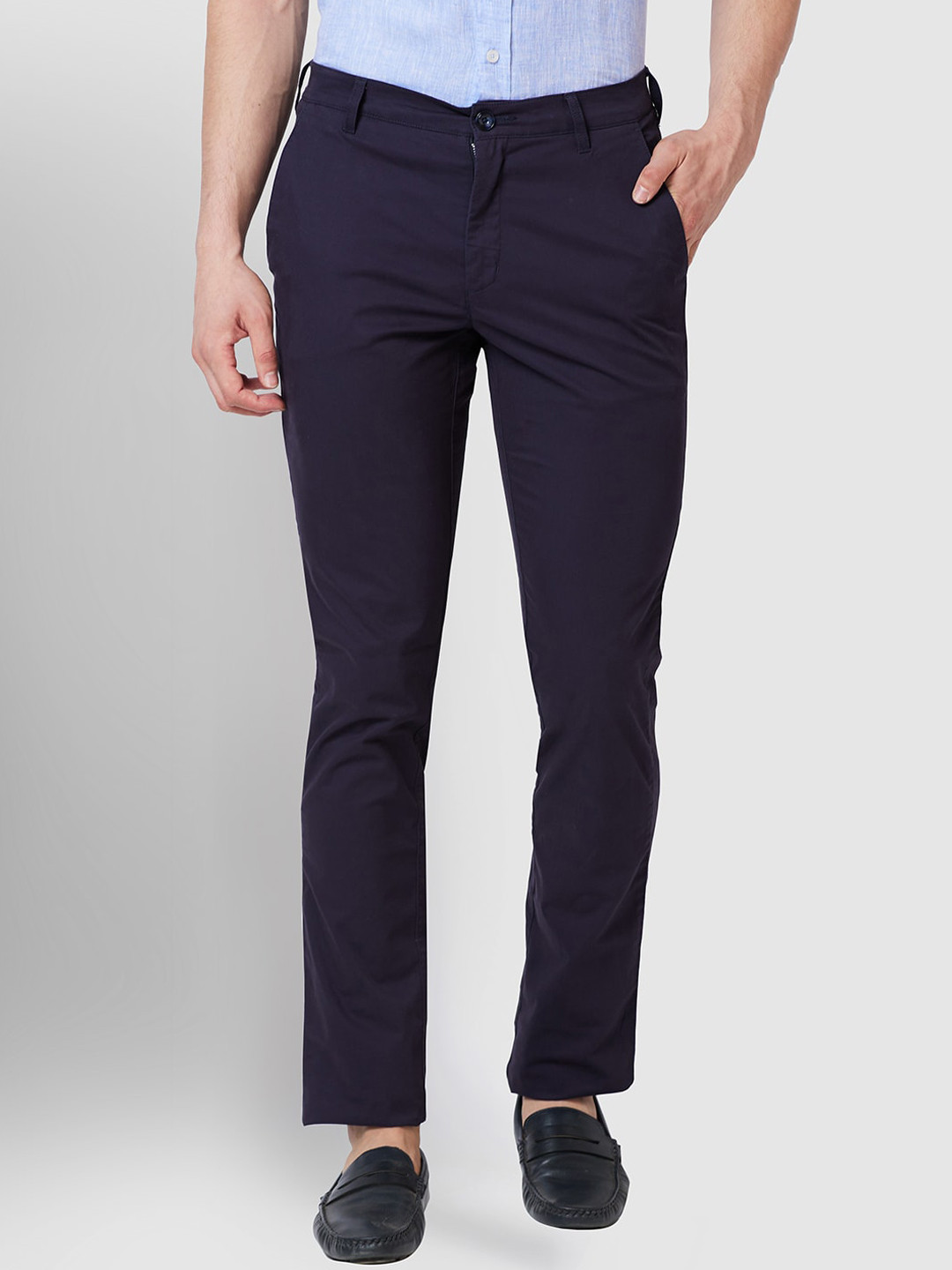 

ColorPlus Men Contemporary Fit Mid-Rise Formal Trousers, Blue