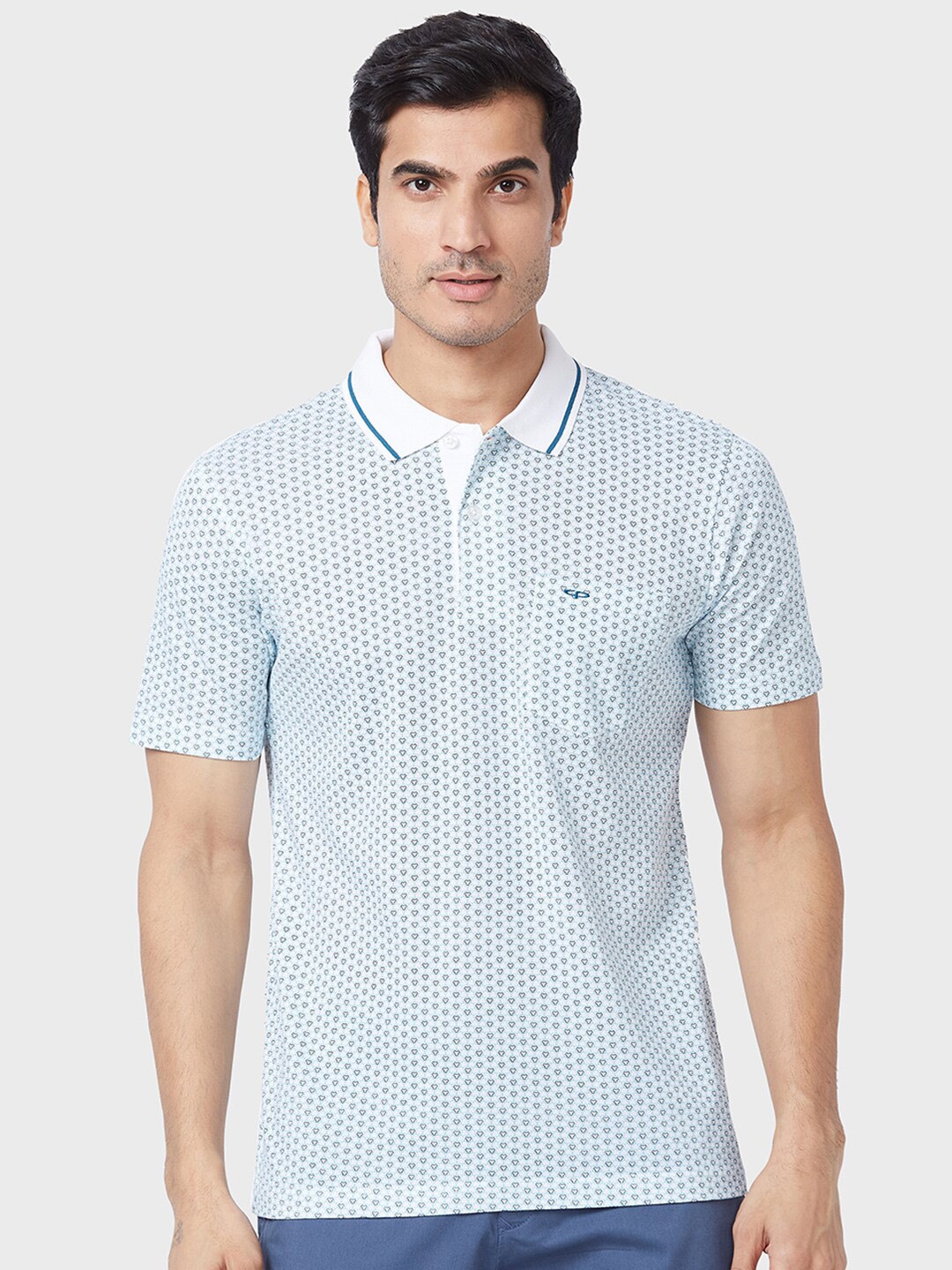 

ColorPlus Abstract Printed Pocket Detail Polo Collar Cotton T-shirt, White