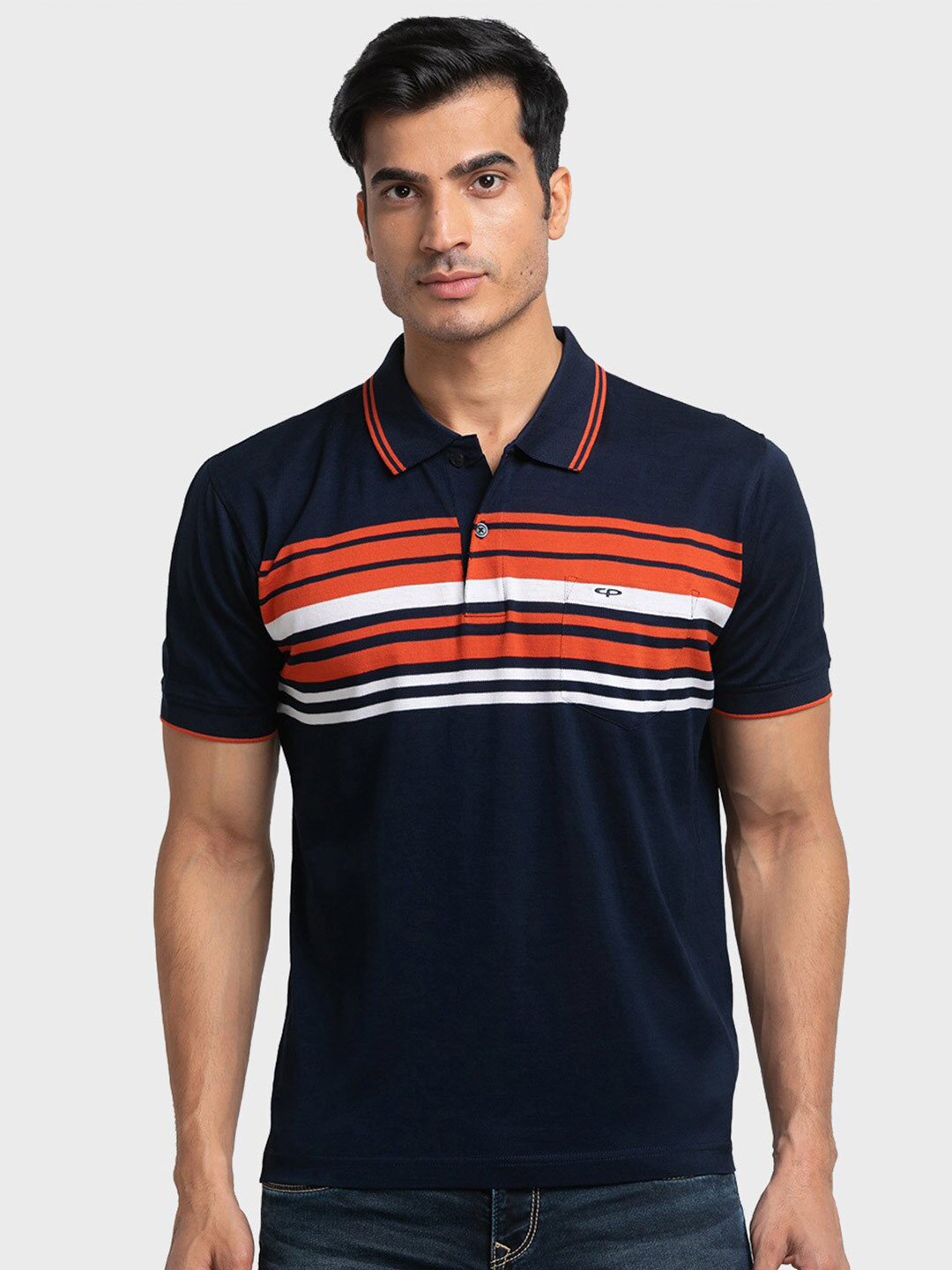 

ColorPlus Striped Polo Collar Cotton T-shirt, Blue