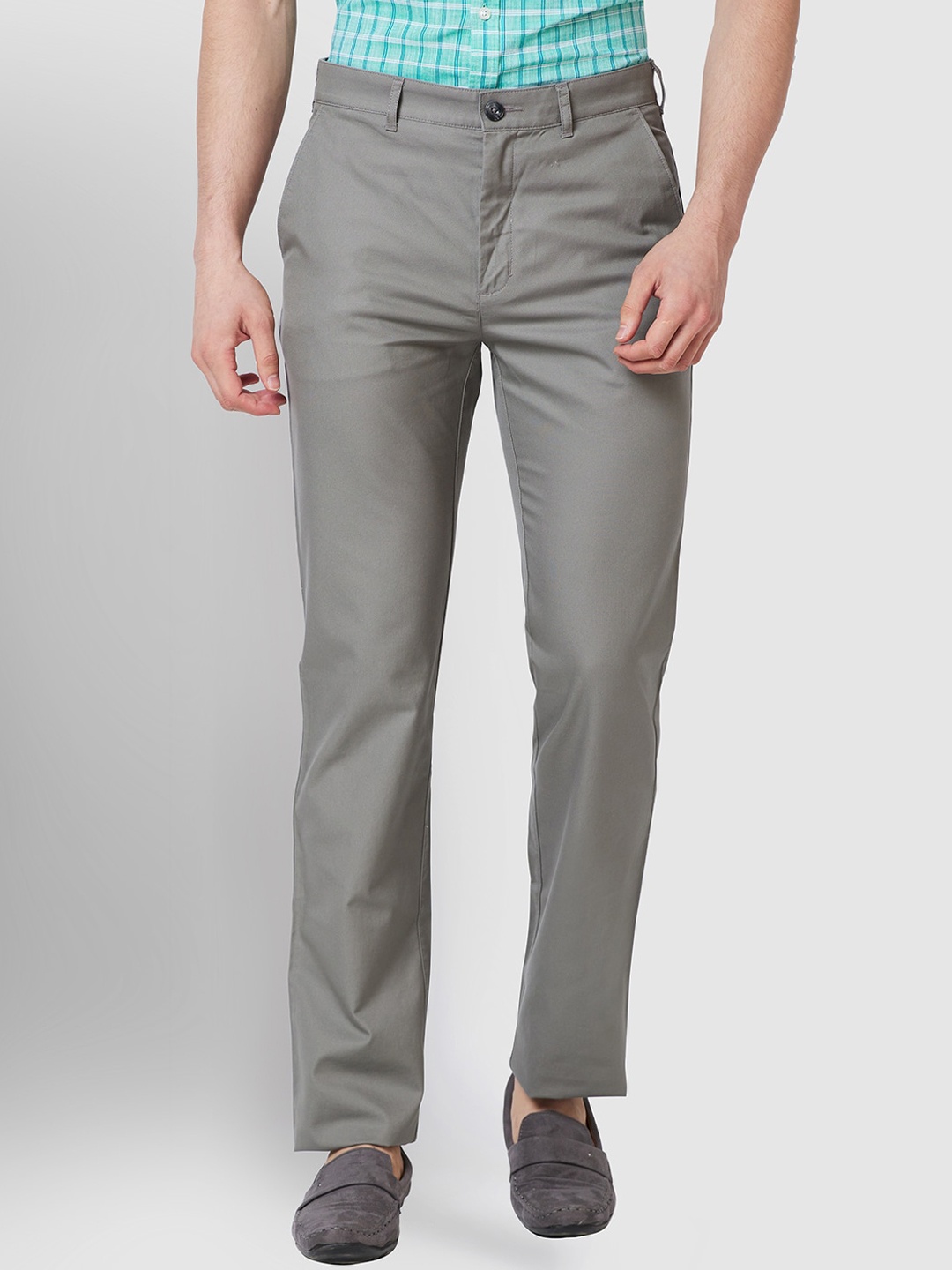 

ColorPlus Men Tailored Fit Mid-Rise Cotton Formal Trousers, Grey