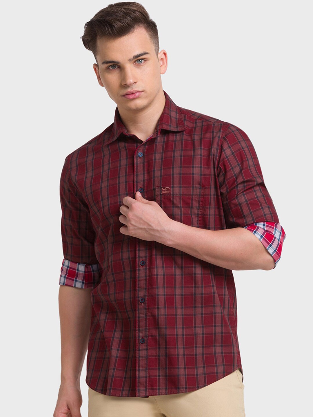 

ColorPlus Tailored Fit Tartan Checked Cotton Casual Shirt, Red