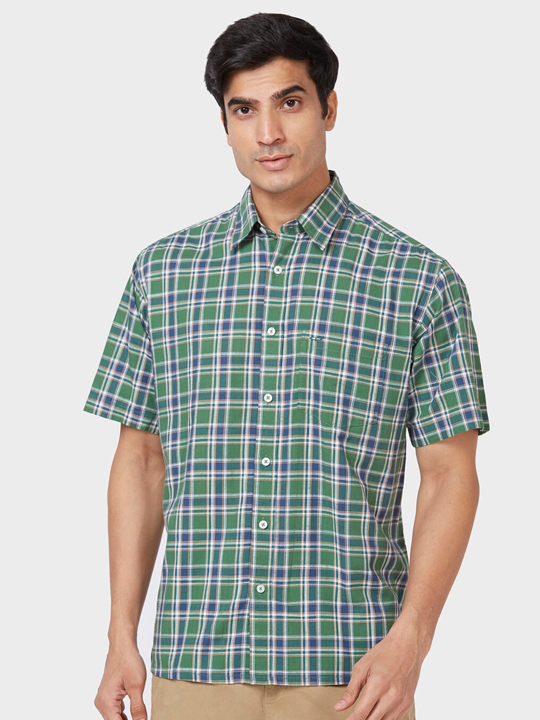 

ColorPlus Opaque Checked Cotton Casual Shirt, Green