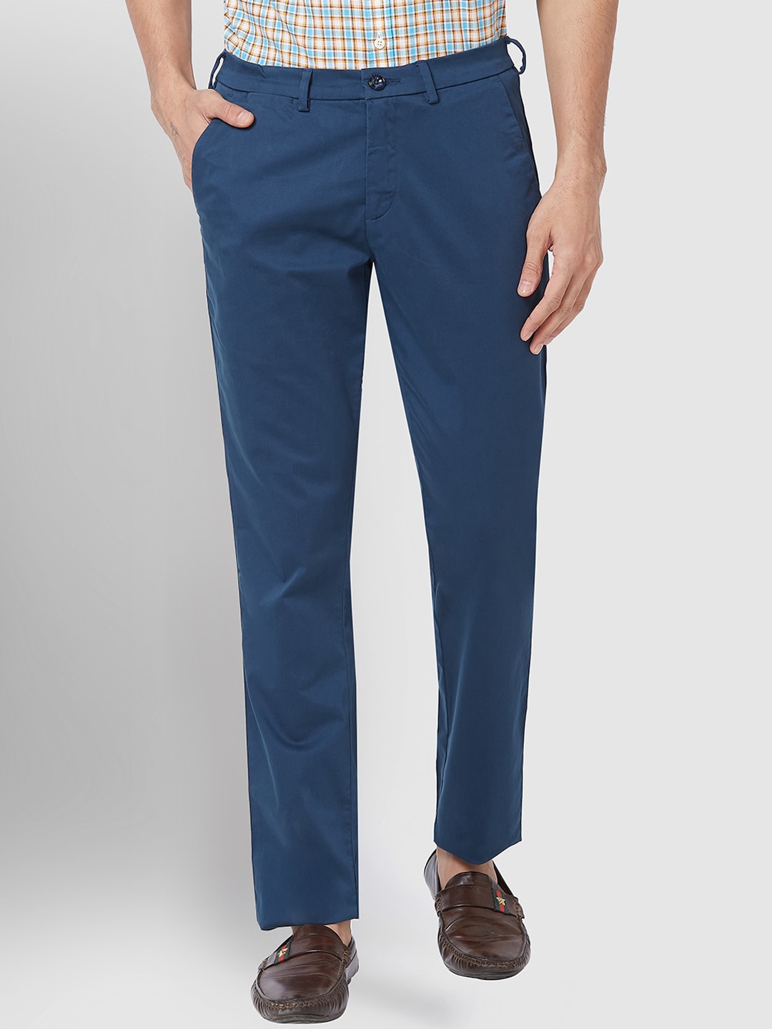 

ColorPlus Men Mid-Rise Regular Trousers, Blue