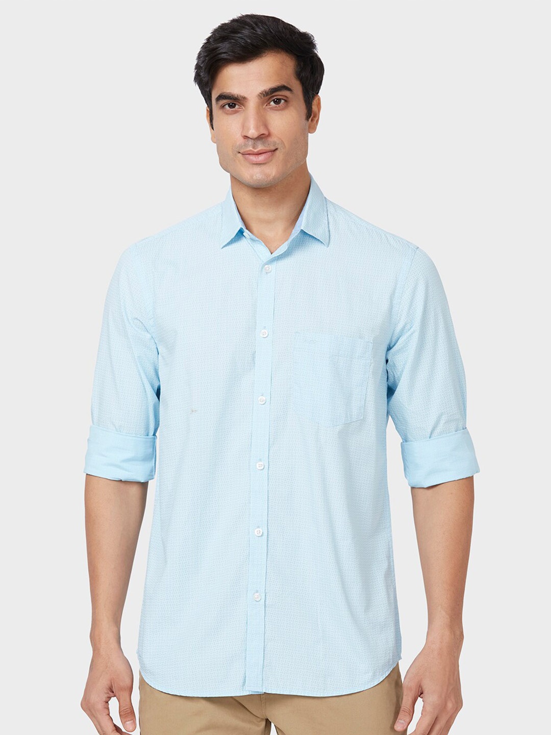 

ColorPlus Tailored Fit Spread Collar Cotton Casual Shirt, Blue