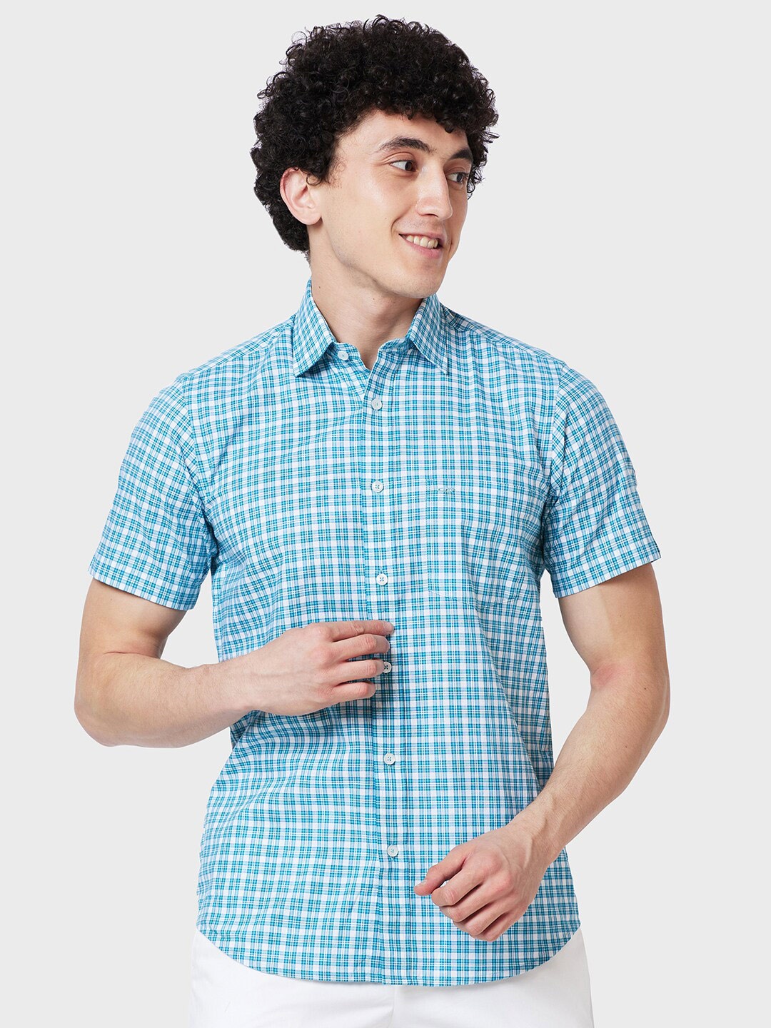 

ColorPlus Tailored Fit Checked Cotton Casual Shirt, Blue