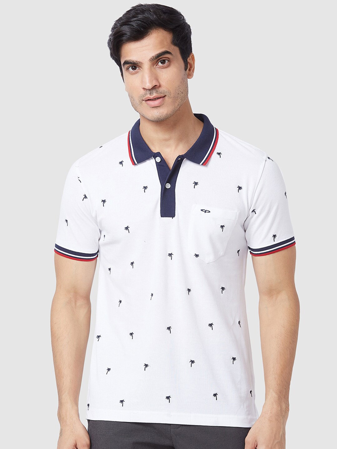 

ColorPlus Tropical Printed Polo Collar Cotton T-shirt, White