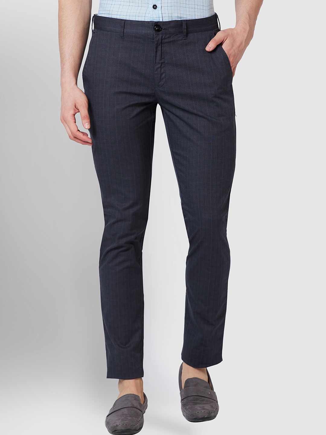 

ColorPlus Men Checked Slim Fit Formal Trousers, Grey
