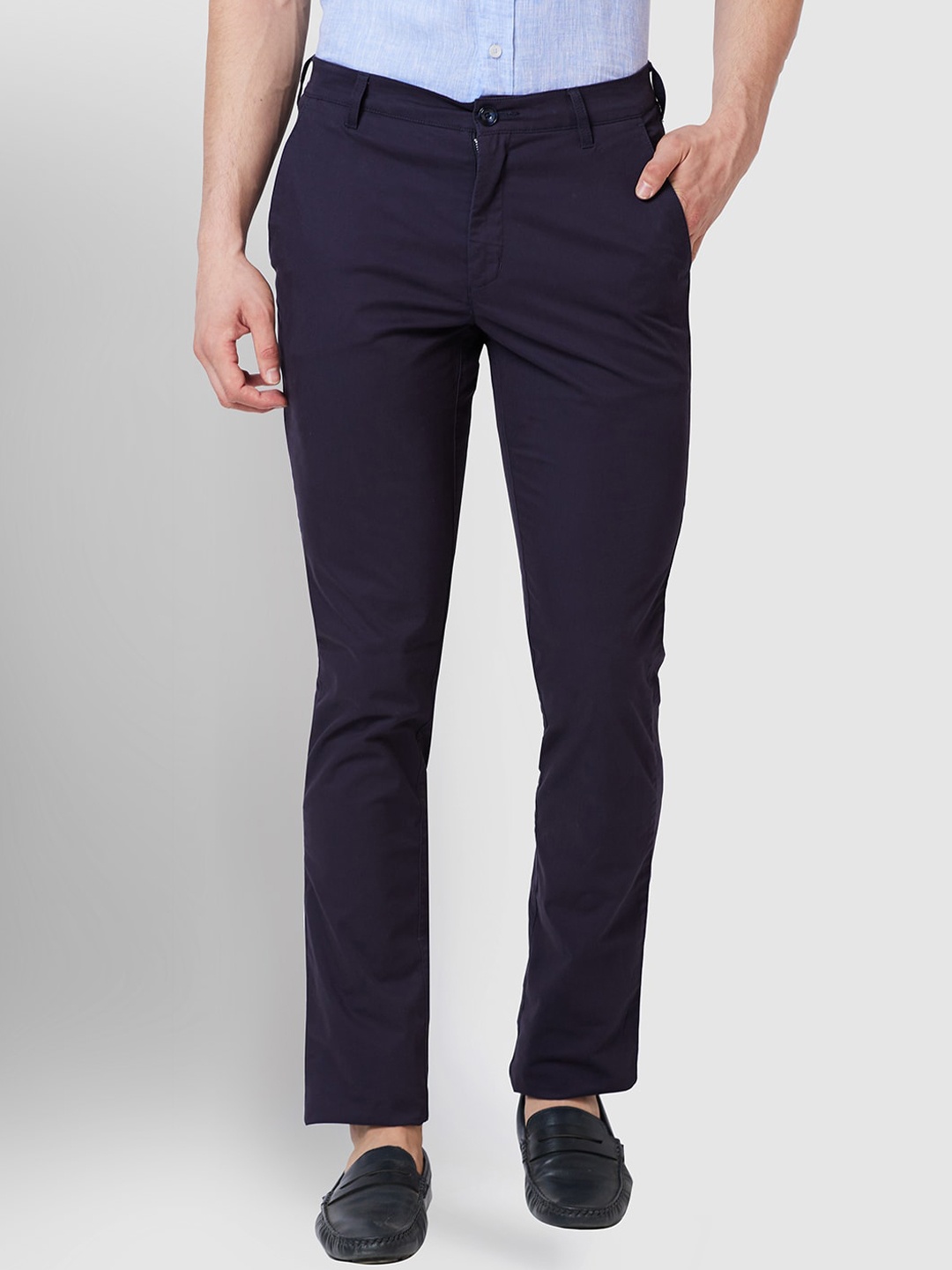 

ColorPlus Men Contemporary Fit Mid-Rise Trousers, Blue