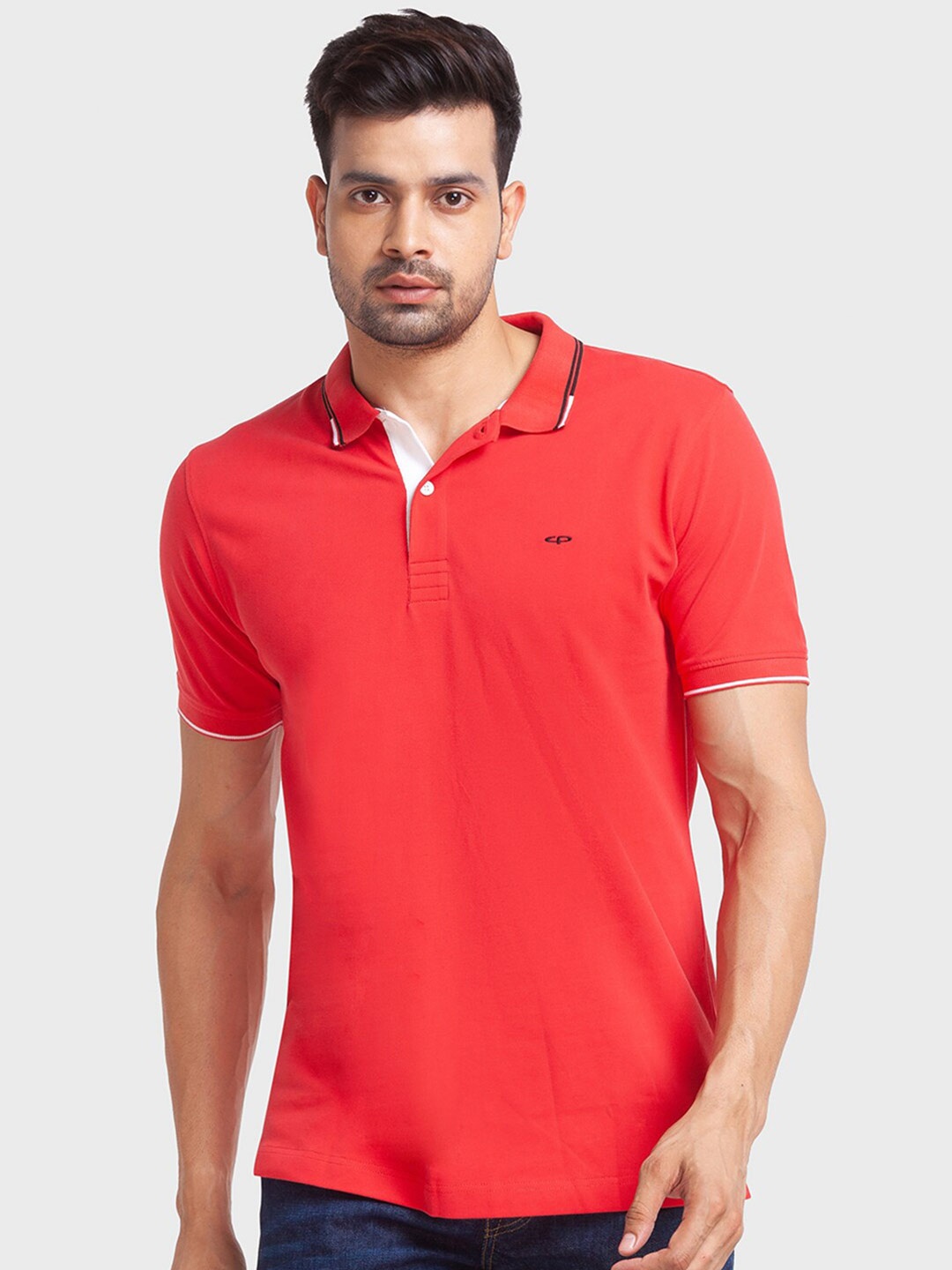 ColorPlus Polo Collar Cotton T-shirt, Red